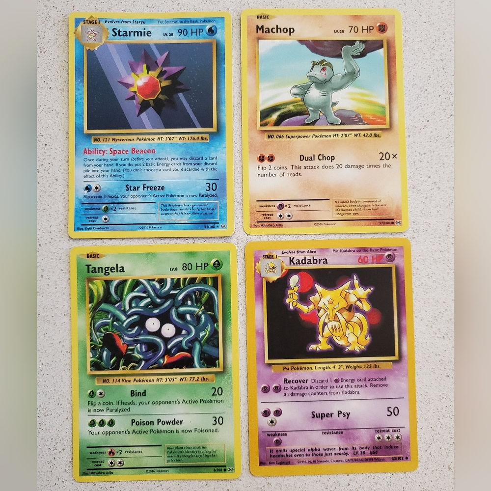 Pokémon Card Lot — Starmie, Machop, Tangela, Kadabra